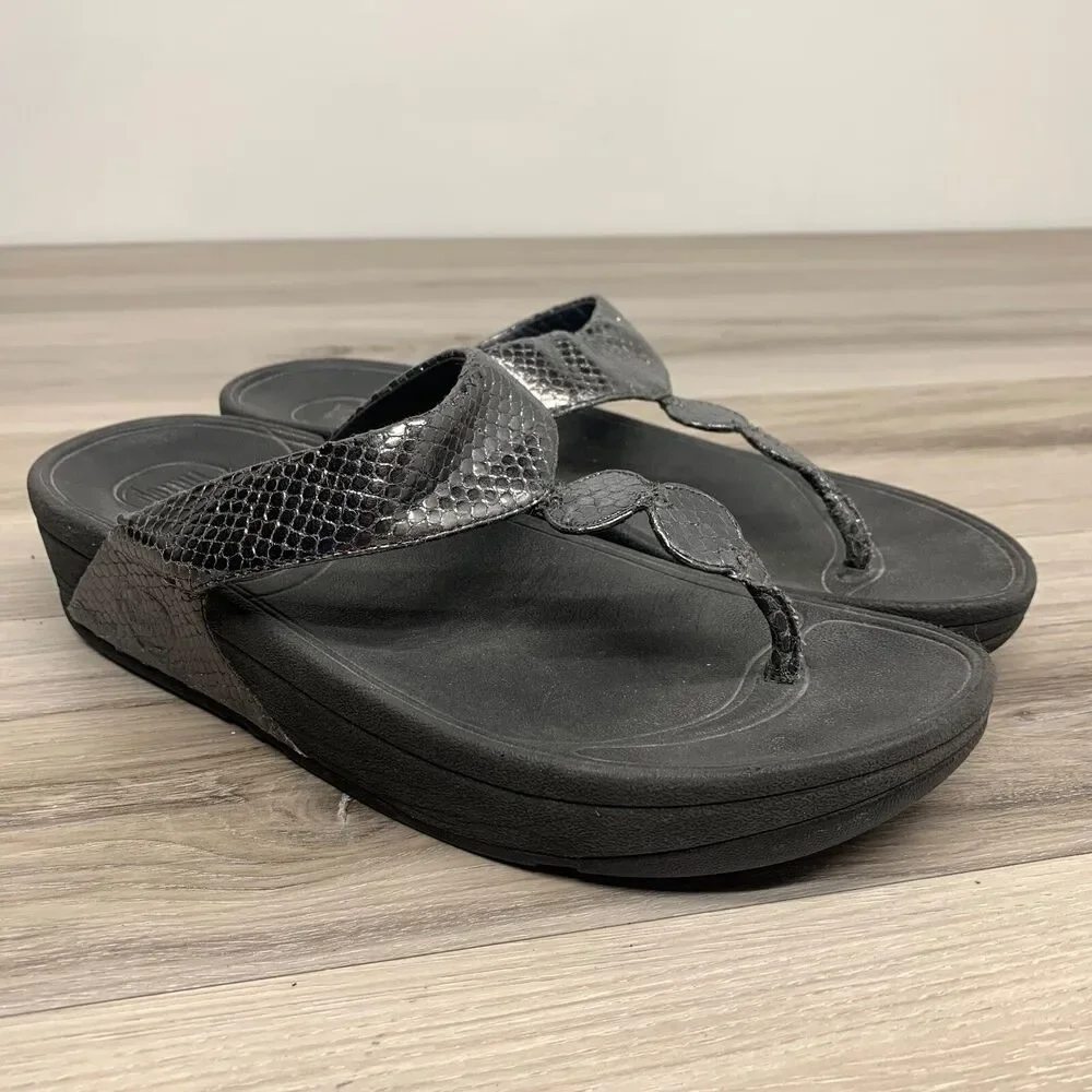 FITFLOPS Petra 38 Pewter Thong‎ Wedge Sandals Women's Size 7 Shoes 475-054